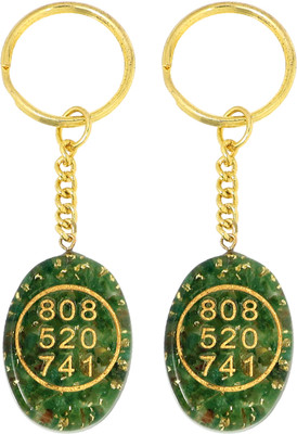 REIKI CRYSTAL PRODUCTS Green Aventurine Orgone Zibu Symbol Cabochon Keychain for Money Keychain-2pc Key Chain