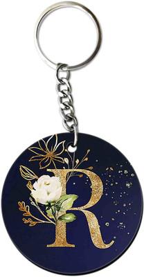 Party Gift Printed Round Keyring for Bag Wallet Purse Alphabet Letter Keychain R Key Chain