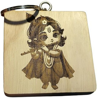 graphicalmela Wooden Keychain with Lord Krishna Engraving Key Chain