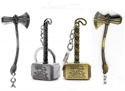 Mistazzo Thor Hammer And Axe Strombreaker Combo Of 4 Keyring for Boys Girls Key Chain