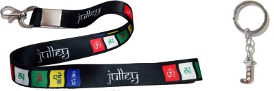 Deethyas Fashion Pack Of 2 Ladakh Tibetan Julley 18 Inch Nylon Black Lanyard & J Letter Metal Key Chain