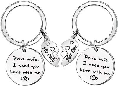 M Men Style 2pcs Drive Safe Keychain Set Couple Gift I need You Here With Me Keyring KeyS48 Key Chain
