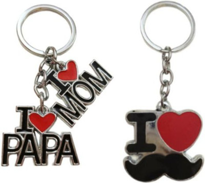 PEARLISH I love Mom & Papa & I love Moustache Keychain Y-1 Key Chain