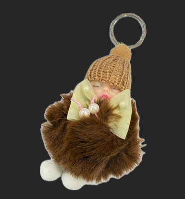 SHRI JI Cute Sleeping Furry Baby doll with cap BROWN Key Chain