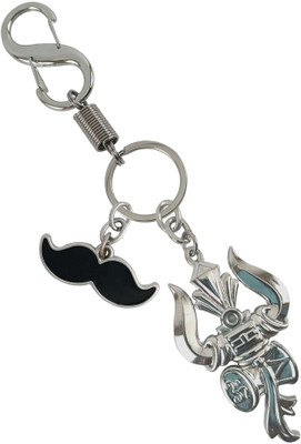 HANDSOME ISK Shiv Bholenath Trishul Full Metal Stylish Locking Lock With Black Mustache Key Chain