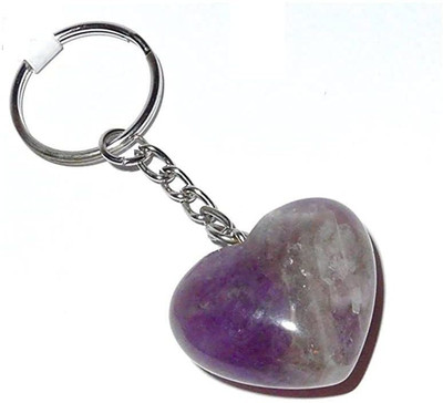 AIR9999 Natural Amethyst Heart Shaped Key Chain Key Ring For Reiki Crystal Healing Key Chain