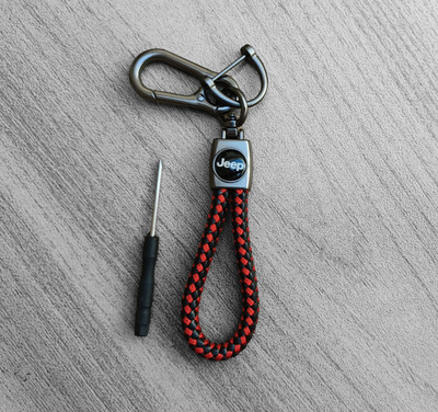 JNV Handwoven Leather Thread Keychain Compatible With Jeep Car (Black And Red) Key Chain