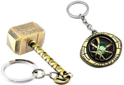 ZYZTA Metal Golden Thor Hammer & Golden Rotating Doctor strange Eye keychain Pack of 2 Key Chain