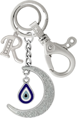 MGP FASHION Moon With Evil Eye Pendant Locking Hook Alphabet Stone R Key Chain