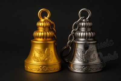 Classic Quirk Guardian Bell Keychain Pair Gold & Silver Bike Protection Bells Key Chain