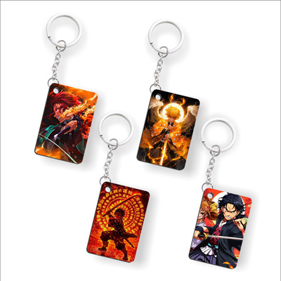 Niraft Set of 4 Demon Slayer Anime Printed Keychains for Bike, Scooty & Car Key Chain