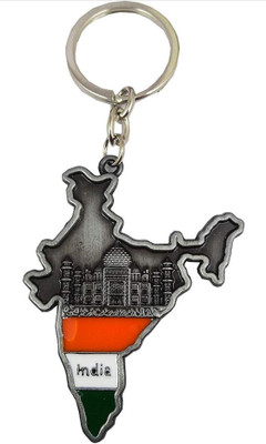 Jainjon Tricolor India Map with Taj Mahal Metal Keychain | Random Colour Key Chain