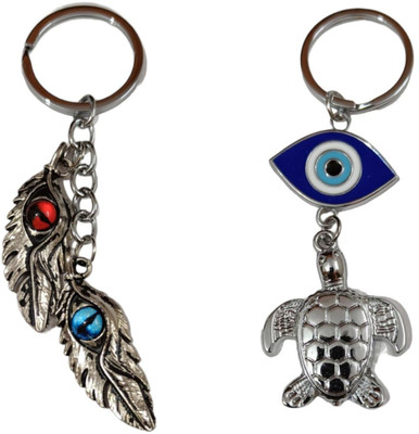 MOREL FEATHER KEYCHAIN AND EVIL EYE KEYCHAIN COMBO Key Chain