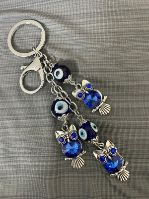 K C Owl Evil Eye Keychain/ Protection from negative energy 3 OWLS Evil Eye Keychain Key Chain