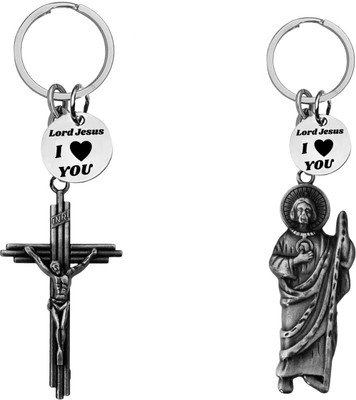 The Men Gift Jesus cross & Saint Jude Keychains with ‘Lord Jesus I Love You’ Charm Com670-658 Key Chain