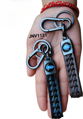 JNV Black And Brown Leather Keychain Compatible With Ford Ecosport | Endeavour Car Key Chain