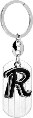 Meeko.com Alphabet R Silver Black Metal Keychain for Car Bike Men Women Keyring R Key Chain