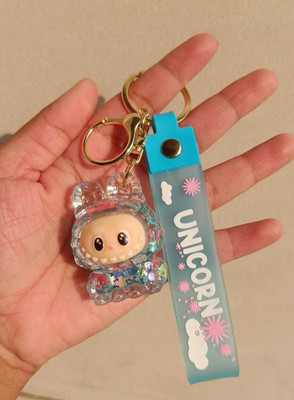 Kawaii Labubu acrylic liquid glitter water keychain (blue) Key Chain