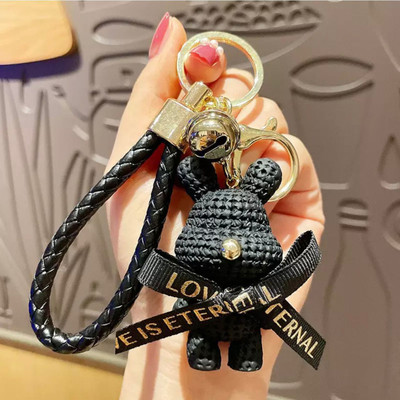 Mubco Cute Rabbit 3D Keychain| Leather Weave Rope & Hook | PVC Doll Model Toys Gift Key Chain