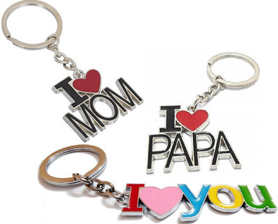 kd collections MOMPAPA-ILU-BK Combo of I Love Mom & Papa Keychain & I Love You Keychain - 3 Pcs Key Chain