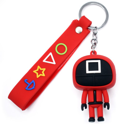 Kiditos 3D Keychain Squid Game (Square) Cute Miniature Key Ring Car Bike Silicon Key Chain
