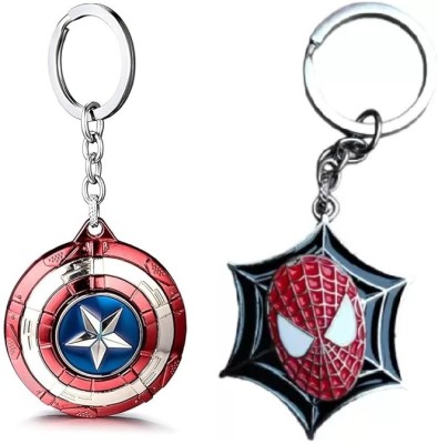 Mistazzo Captain America Revolving Shield Keychain& Spiderman Face Rotating Metal Keyring Key Chain