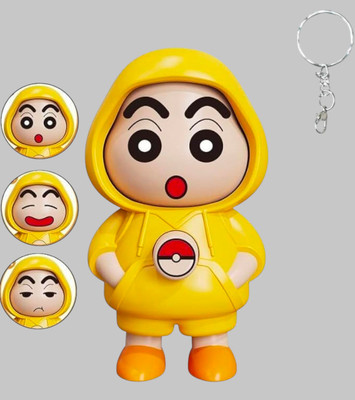 AirSoft Shinchan Yellow Hoodie Toy Funny Cartoon Expression Change Desk Decoration Key Chain