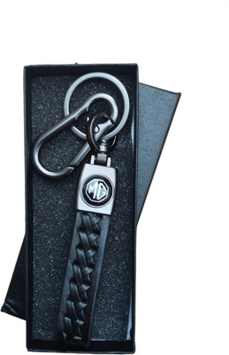 JNV Black Leather Keychain Compatible With MG Hector | Astor | Comet | Gloster Car Key Chain