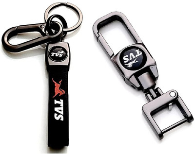 Mistazzo TVS Leather Strap Keyring And Metal Hook Keyring For TVS Bikes And Scooty Key Chain