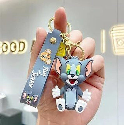 Vincozy Tom 3D Silicone Keychain | Cute Tom Cat Figure with Strap for Car, Bike & Bags Key Chain