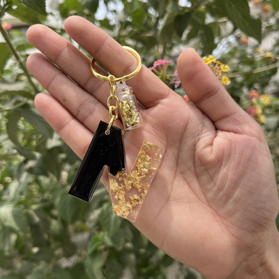 UniQ Creation Black and Gold Resin Alphabet Initial Letter Keychain (N) Key Chain