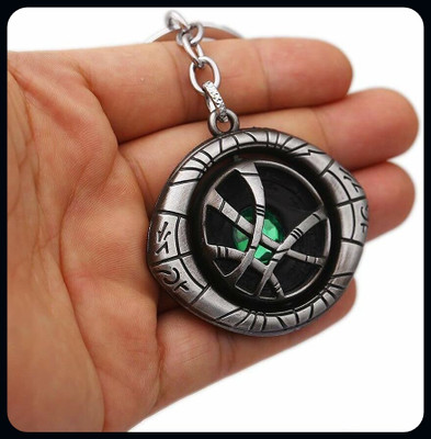 gtrp Rotating Spinner Eye Design with Green Stone Alloy Keychain Silver-A Key Chain