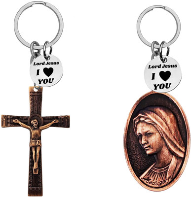 M Men Style Jesus cross and Virgin Mary medallion Keychains SKeyCom665-641 Key Chain