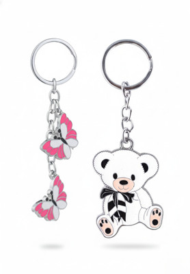 twilight shine Cute Keychain Set: Teddy Bear and Pink Butterflies Key Chain