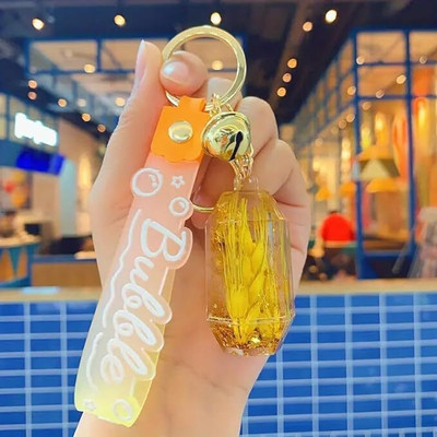 Mr. Auen Quicksand Golden Wheat Ear Hexagonal Key Chain Acrylic Keychain For Boys & Girls Key Chain