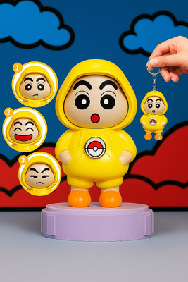 OneStopNow Cute shinchain Style Cartoon Metal Keychain Toy with 3 Interchangeable Faces Key Chain