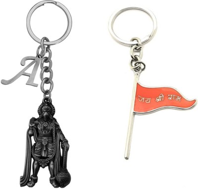 Newview JAI SHREE RAM FLAG HANUMAN A LETTER KEYCHAIN Key Chain