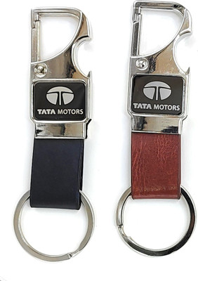 Jdp Novelty 2 pcs Set of Leather Metal Opner Keychain for TATA Cars Key Chain