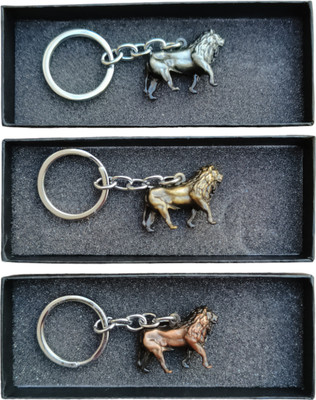 JNV Combo Of Running Lion Metal Antique Key Chain (Multicolour) Key Chain