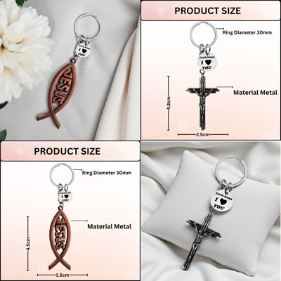 The Men Gift Ichthys (Jesus Fish) and Crucifix Cross Christian Keychain ShivKeyCom659-670 Key Chain