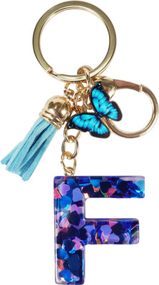 CRAFT STUDIO Blue-Butterfly Resin Alphabet F Initial letter keychain for Boys & Girls Key Chain