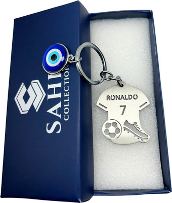 Sahib Collection Ronaldoo 7 Jersey with Evil Eye Metal Keyring Football for Car Bike Pack-1 Key Chain
