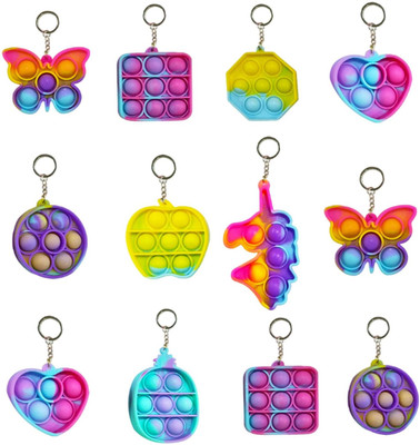 Sanchi Creation Pop It Pop Keychain - 12 Pcs Return Gifts for Kids, Simple Fidget Popper Toy Key Chain