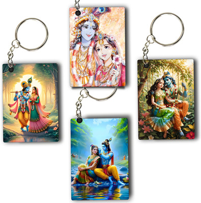 ASvik Creation Radha_Krishna-KC-14 Premium Printed Keychain (Pack of 4) For Bike, Scooty, Car Key Chain