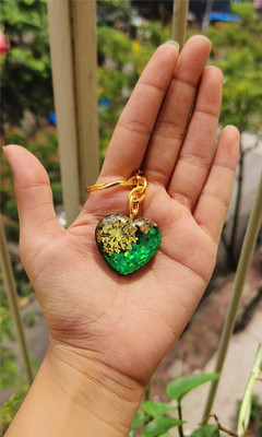 Meraki Black gliter floral heart shaped Key Chain