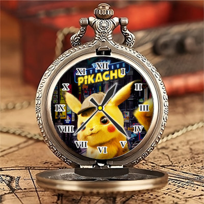 Tiny Tim Detective Pikachu Printed Dial Vintage Pokemon Pocket-Watch Gandhiji Style Gift Key Chain