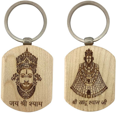 SHOKY LOOKS pack of 2 Jai Shree Shyam ji wooden both side print Key Chain