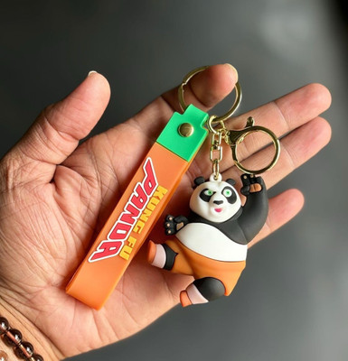 HappierYou Kung Fu Panda Character Keychain with Orange Strap, 3D Panda Figure Key Chain