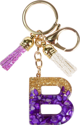 CRAFT STUDIO Purple-Gold Resin Alphabet B Initial letter keychain for Boys & Girls Key Chain