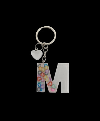 NEHIK ENTERPRISE Resin Keychain Letter M Heart White Key Chain